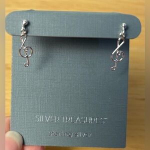 Music Note Clef Shaped Drop Earrings Silver Treasures Jewelry Sterling Silver‎